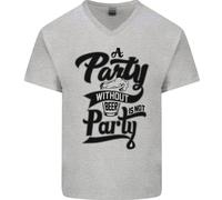 A Festa Senza Birra Alcol Divertente Birra Gin Uomo Scollo A V Cotone T-Shirt