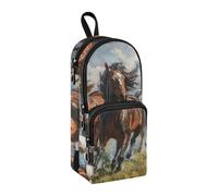 A Few Galloping Horses - Astuccio portapenne grande capacità con scomparto per studenti, a forma di zaino, organizer per cancelleria e pennarelli, per scuola, ufficio, lavoro, Alcuni cavalli al