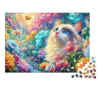 A Fluffy Cat with Blue Eyes in A Colorful Floral Forest Puzzle Da 1000 Pezzi Cute Cat Giochi Di Puzzle Per La Famiglia Per Tutte Le Età 52x38cm/1000pcs