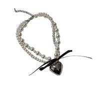 A forma di amore Freddo Imitazione Perla Collana Femminile Hip Hop Maglione Catena Cool Cuore Clavicola Accessori Legato Bowknot Clavicola Choker