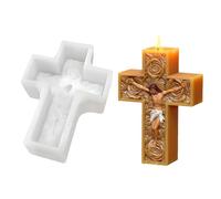 a forma di croce per resina epossidica, stampo 3D per battesimo, con rose e Gesù, in silicone, per realizzare , resina epossidica, gesso, , gesso, Natale, aromaterapia, sapone