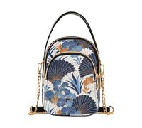 A forma di ventaglio Motivo Floreale Bianco Blu Art Deco Style borse alla moda per le donne crossbody con multi tasche borse per le donne per i viaggi