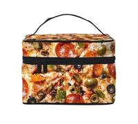 A Full Pizza Travel Makeup Bag - Organizer portatile per articoli da toeletta con scomparti con cerniera per spazzole, bottiglie e prodotti per la cura della pelle