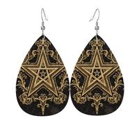 Â€Œgolden Pentacle With Ornate Flower Design Orecchini In Pelle Leggera Orecchini Moda Orecchino In Pelle Per Donna Feste