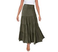 A Gonne Donna Elasticizzate Vita Alta Gonna Boho Maxi Coulisse A-Line Gonna Lunga Donna Estate Polsini, verde militare, L
