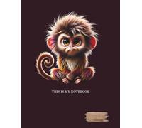 A gray-lined, college-ruled notebook with a margin. The notebook cover features an interesting graphic of a grumpy animal.: MONKEY