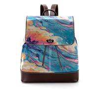 A Green Leaf Pattern PU Leather Zaino Borsa per le donne, Moda Signore Viaggio Borsa a Tracolla Zaino, Multicolore 05, 27x12.3x32cm