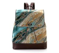 A Green Leaf Pattern PU Leather Zaino Borsa per le donne, Moda Signore Viaggio Borsa a Tracolla Zaino, Multicolore 07, 27x12.3x32cm