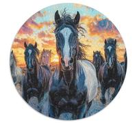 A Herd of Chevals - Puzzle da 1000 pezzi, con il sole che dorme rotondo, giocattolo regalo interessante, decorazione da parete per adulti, bambini, 1000 pezzi (67,5 x 67,5 cm)
