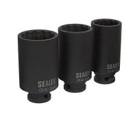 A Impatto Hub Dado Presa Set 3pc 12-Point 1.3cmSq Drive - Sealey SX051 Nuovo