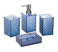 A+KCEYON Set di 4 accessori da bagno blu navy blu navy accessori da bagno portaspazzolino dispenser set contiene portasapone bicchiere modello diamante controsoffitto bagno Vanity Decor Set plastica