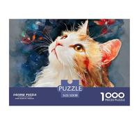 A Kiity with Glowing Fur 1000 Pcs Cartone Robusto Puzzle Vibrant Watercolor Feline Sfida Unica Gioco Per Famiglie Puzzle Per Adulti E Bambini 52x38cm/1000pcs