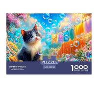 A Kitten And A Mouse with Bubbles, Colorful Garden Scene Puzzle Da 1000 Pezzi Cute Pet Cat Cartone Riciclato Premium, Sfidante 52x38cm/1000pcs