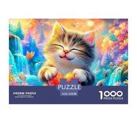 A Kitten Holds A Heart, Surrounded by Butterflies And Flowers Puzzle Da 1000 Pezzi Cute Pet Cat Perfetto Per Uomini, Donne, Anziani E over 65 52x38cm/1000pcs