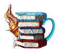 a libro Dipinto | Collezione di Tazze da caffè in impilate come libri, isotermica Bevande Calde Fredde Regali Lettori Scrittori Bibliofili Amanti Letteratura Famiglia Amici