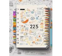 a lined notebook in the style of 2025 with printed educational icons