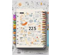 a lined notebook in the style of 2025 with printed educational icons