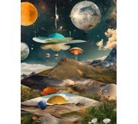 a lined notebook with themes of nature, space, technology