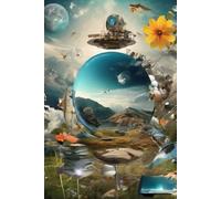 a lined notebook with themes of nature, space, technology