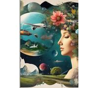 a lined notebook with themes of nature, space, technology