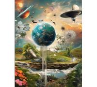 a lined notebook with themes of nature, space, technology