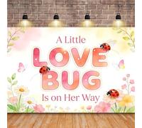 A Little Love Bug is On The Way - Sfondo decorativo per feste, 1,9 x 1,5 m, motivo: coccinella e coccinella, decorazione per baby shower per primavera estate