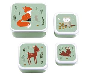 A Little Lovely Company - Set di 4 scatole per merenda con amici della foresta verde, motivo: amici della foresta verde