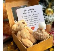 A Little Pocket Bear Hug,Little Bear in a Box,Handmade Mini Teddy Bear Peluche in Scatola,My Little Worry Bears,Crochet Little Bears Abbraccio con cappello lavorato a maglia e Pom Pom,Supporto emotivo