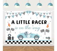 A Little Racer is on The Way Sfondo auto da corsa Baby Shower Decorazioni per feste Vintage Racing Car Fotografia Sfondo Panno per ragazzi Let's Go Racing Baby Shower Party Forniture 17,7 x 1,5 m