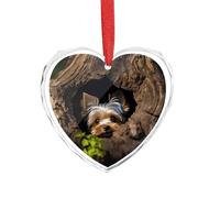 A Little Yorkshire Terrier immerso in un foro di albero in cristallo trasparente ciondolo a forma di cuore romantico ciondolo in cristallo amore ciondolo decorazione da appendere per fai da te regalo