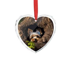 A Little Yorkshire Terrier immerso in un foro di albero in cristallo trasparente ciondolo a forma di cuore romantico ciondolo in cristallo amore ciondolo decorazione da appendere per fai da te regalo