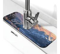 A Lone Wolf in The Snow-Coed Mountains - Tappetino paraspruzzi per rubinetto, con ventosa per rubinetto della cucina, maniglia per rubinetto, tappetino antigoccia, tappetino per asciugare il bagno