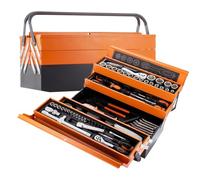 A.M.C. Cassetta Attrezzi Chiavi Completa con 85 Pezzi in Metallo Cassetta Porta Utensili Organizer per Attrezzi Resistente Pieghevole con Occhiello per Lucchetto per Fai da Te Meccanico Elettricista