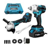 A.M.C. Kit Completo Professionale Fai da Te 2 in 1 con Trapano Avvitatore ad Impulsi Svita Bulloni a Batteria, Smerigliatrice Angolare a Batteria 88v