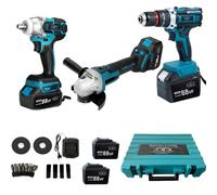 A.M.C. Kit Completo Professionale Fai da Te 3 in 1 con Trapano Avvitatore a Batteria, Smerigliatrice Angolare a Batteria, Trapano ad Impulsi Svita Bulloni 88v