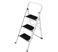 A.M.C. Scala Scaletta Pieghevole Quadrata Salvaspazio con Gradini Antiscivolo e Maniglione di Sicurezza Sgabello Struttura in Acciaio e Rivestimento in Gomma Portata massima 150kg (3 Gradini)