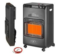 A.M.C. Stufa a Gas Pieghevole per Bombola GPL di 15 kg con 3 Elementi Riscaldanti e 3 Potenze Selezionabili, Accensione Piezoelettrica, Struttura in Metallo Nera, 4 Ruote Sistema Antiribaltamento