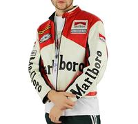 A&M Express Cafe Racer - Giacca da uomo in vera pelle, colore: rosso/bianco, Rosso Bianco, XXL