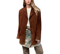 A&M Express Giacca blazer da donna in pelle scamosciata marrone - cappotto casual oversize con stile streetwear