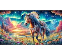 A majestic horse under the aurora borealis Puzzle 1000 pezzi - Gioco difficile in carta riciclata Attività domestica Regalo 38x26/1000pcs