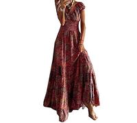 A Maniche Corte Da Donna In Stile BohéMien Vestito Lungo Con Scollo A V E Vita Stretta Con Stampa A Orlo Largo