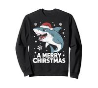 A Merry Christmas Divertente Shark Santa Hat Ugly Sweater Felpa