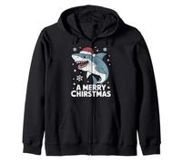 A Merry Christmas Divertente Shark Santa Hat Ugly Sweater Felpa con Cappuccio