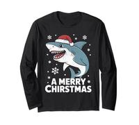 A Merry Christmas Divertente Shark Santa Hat Ugly Sweater Maglia a Manica