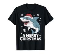 A Merry Christmas Divertente Shark Santa Hat Ugly Sweater Maglietta