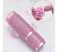 A Mini Portable Diamond-Studded Nail Lamp For Convenient On-The-Go Use, Handheld With A Diamond-Shaped Design, Pink Color, Used For Curing Nail Polish Gel, Equipped With High-Powered LED Beads, No Lig