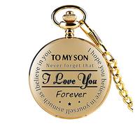 A mio figlio orologio da taschino al quarzo con catena orologio da taschino intagliato per mio figlio ti mamma e papà regalo di compleanno regalo di Natale catena 'orologio Orologi (B, One Size)