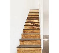 A.Monamour 13 Pezzi Adesivi per Scale Alzate Gradini Autoadesiva 3D Venatura Del Legno D'Ulivo in Marrone - Vinile PVC Adesivo Pellicola Scala Scalini Poster Stickers