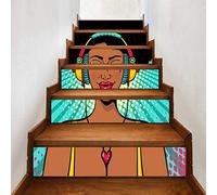 A.Monamour 6 Pezzi Adesivi per Scale Alzate Gradini Autoadesiva 3D Afro Capelli Neri Donna Africana Con Cuffie Pop Art Vinile PVC Adesivo Pellicola Scala Scalini Poster Stickers Decalcomania Muro