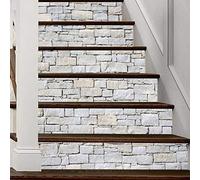 A.Monamour 6 Pezzi Adesivi per Scale Alzate Gradini Autoadesiva 3D Muratura In Pietra Bianca Del Muro Di Mattoni Vinile PVC Adesivo Pellicola Scala Scalini Poster Stickers Decalcomania Muro Murale